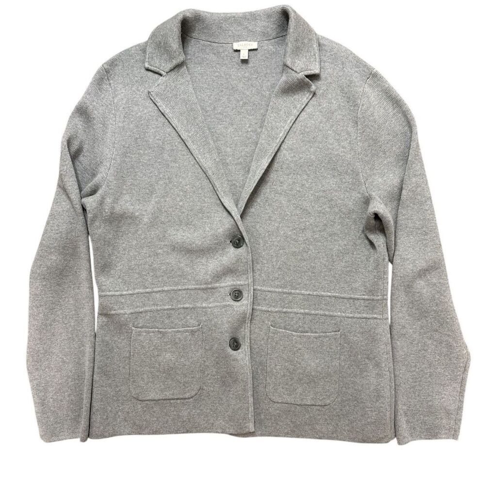 Talbots Gray Sweater Knit Button Closure tapered Waist Modern Blazer Size: L